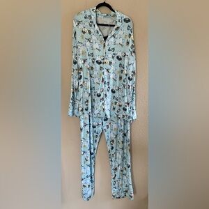 Posh Peanut Women’s Light Blue Police Printed Pajama Set Button Up pants 2X plus